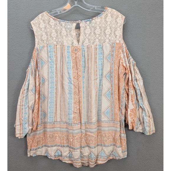 Emma G Cold Shoulder Top Crochet Lace Peasant Boho Tunic Rayon Womens Size L NWT - Picture 5 of 11